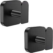 Aikzik Towel Rail No Drilling Required, Set of 2, Bathroom Towel Holder Made of Stainless Steel, Adhesive Hooks, Extra Strong, Self-Adhesive Hooks for Bathroom and Kitchen, Black