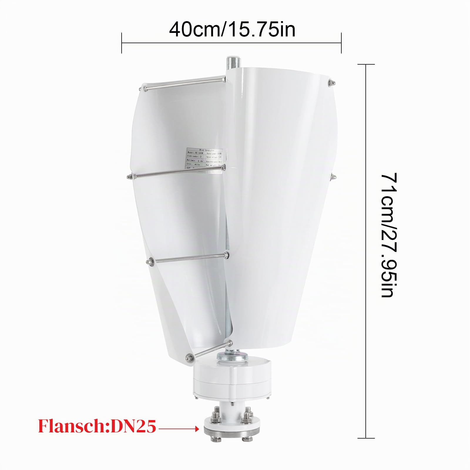 Vertikale Windgenerator, 500W 12V/24V Windrad Stromerzeugung, Windkraftanlage 13m/s Windgeschwindigkeit, Windturbine Generator Elektromagnetismus Steuerungssystem Wind Turbine Generator (12V)