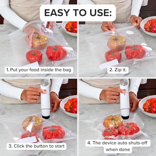 Chef Preserve Compact Vacuum Sealer for Food (Vacuum Sealer Machine + 3 Glass Vacuum Containers + 30 Reusable Vacuum Bags) Powerful Handheld Vacuum Seal Machine, Seal Meal Saver, Portable Food Sealer