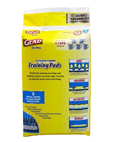Glad for Pets Heavy Duty Ultra-Absorbent Activated Charcoal Puppy Pads with Leak-Proof Edges | Pee Pads for Dogs | Perfect for Training New Puppies, Black, 24 Count Glad for Pets Heavy Duty Ultra-Absorbent Activated Charcoal Puppy Pads with Leak-Proof Edges | Pee Pads for Dogs | Perfect for Training New Puppies, Black, 24 Count