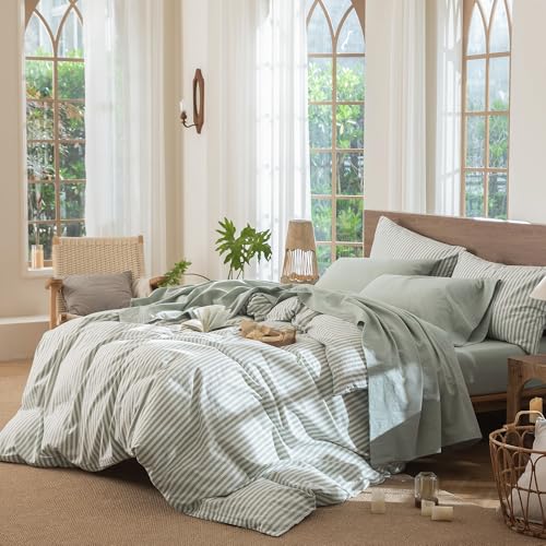 Image of MooMee Sheet Set 100% Washed Cotton Linen-Like Extra Deep Pocket Twin | Relaxed Linen-like Texture. Soft, Breathable & Lightweight Comfort. 15-19 inch Extra Deep Pocket with All-around Elastic