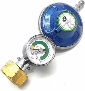 Regulador de gas butano con manómetro – Se adapta a cilindros de butano Calor de 4,5 kg (tipo tornillo) – Regulador de GLP de baja presión de 28/30 mbar con salida de 8 mm para barbacoas, cocinas