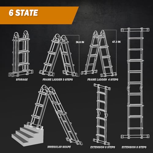 Soctone 3Step Ladder, Telescoping Ladder for Household or Outdoor Work