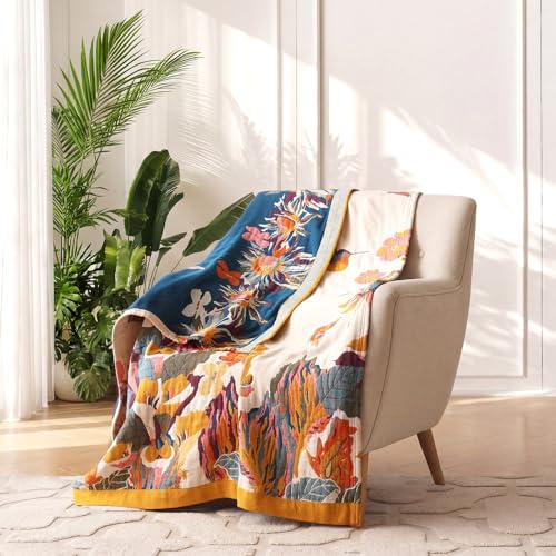 Image of LUTBM Boho Throw Blanket for Couch 50 inchx60 inch, 100% Cotton Fall Bed Blankets