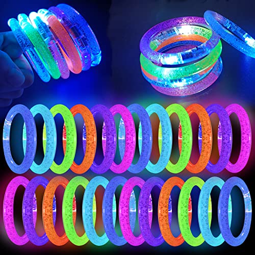 BATWEET 30 Pcs Glow In The Dark Bracelets, 6 Colors LED Bracelets Bulk Party Supplies for Kids and Adults, Glow Neon Party Favors Toys for Carnival Halloween Christmas Birthday Wedding