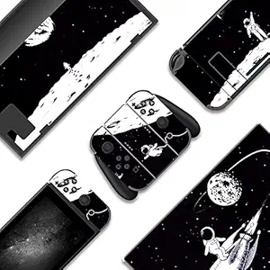 BelugaDesign Space Switch Skin | Sticker Wrap Vinyl Decal | Galaxy Spaceship Astronaut Planet Cool Cute Full Set | Compatible with Nintendo Switch Console, Joy-Con, Dock (Black White)
