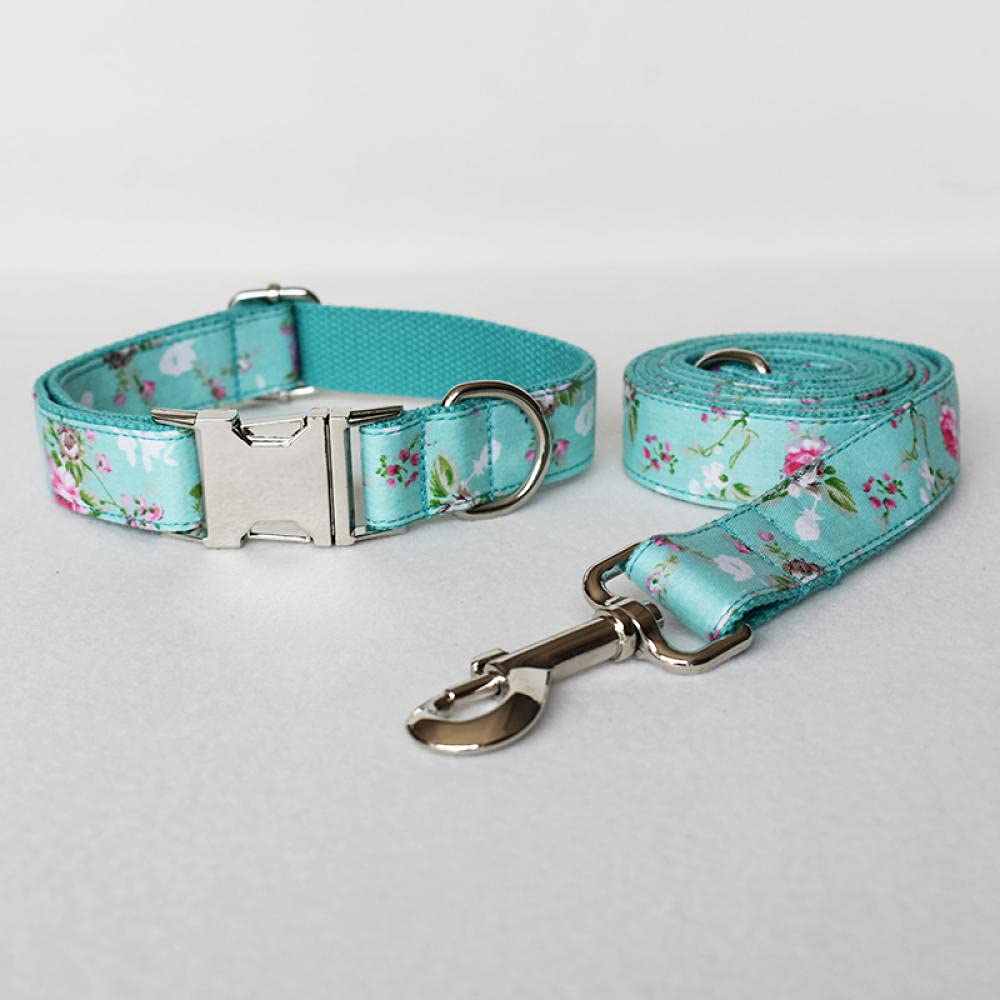 Correas y collares para mascotas Grabado personalizado Nombre y número de teléfono Juego de collar y correa de perro para perros grandes Bulldogs turquesa de servicio pesado-collar_leash_set_S_