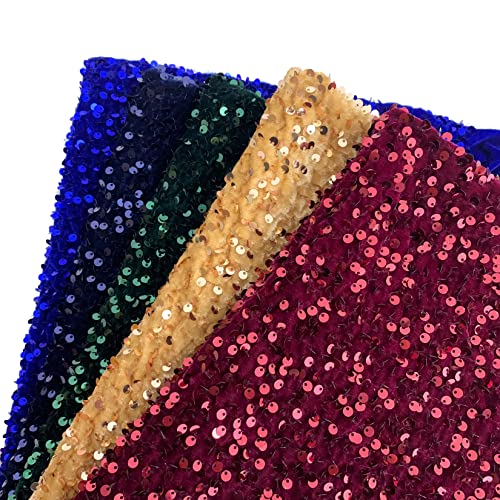 FANPROMS 1 Yard Hot Pink Sequin Velvet Fabric by The Yard Sparkly Payette Clothing Fabric Upholstery Sequins Fabric Material Fuchsia Embroidered Fabric for Sewing Glitter Fabric for Party Costume
