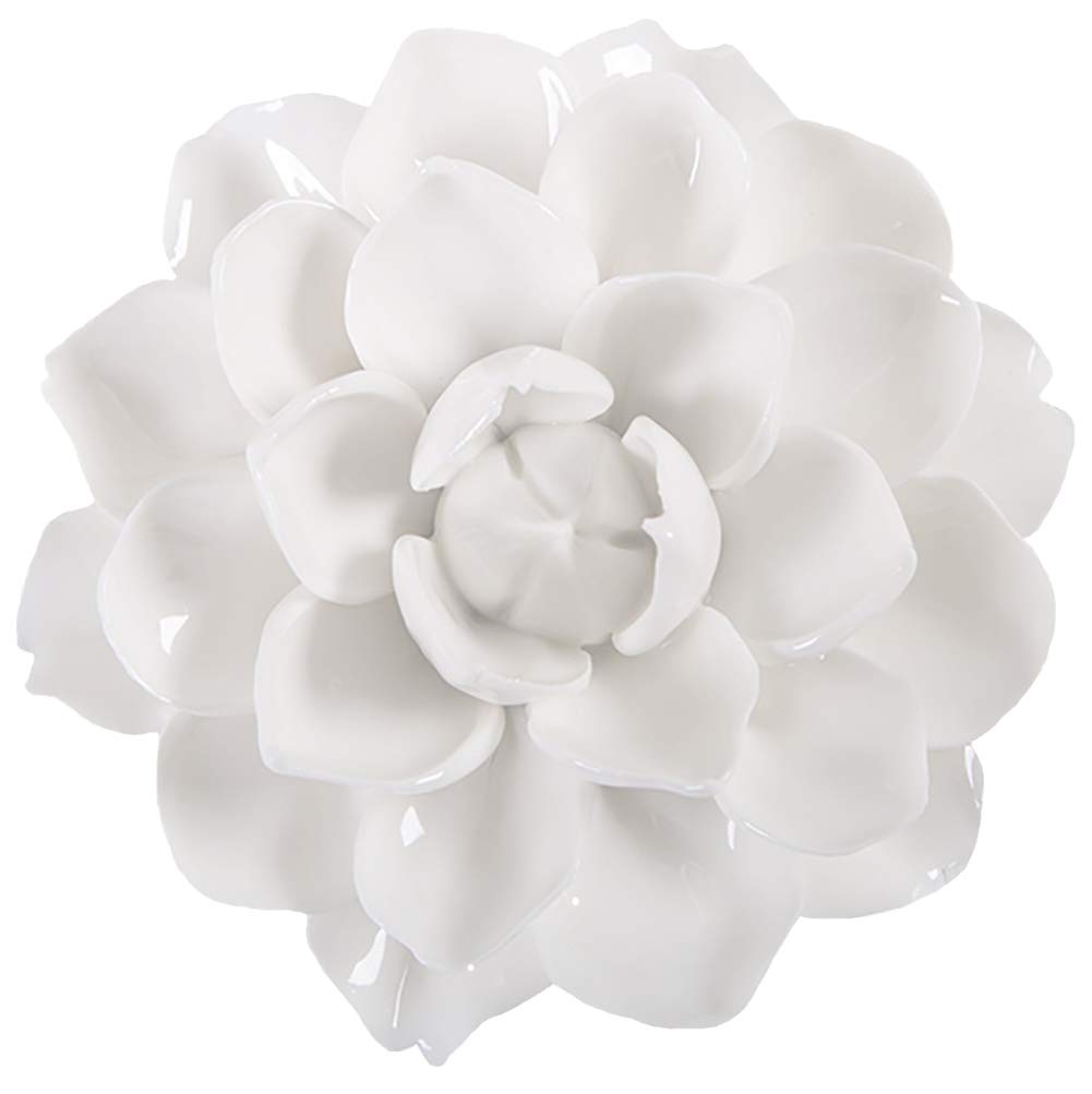 ALYCASOCeramic Flower Wall Décor Artificial 3D Flower Wall Art for Living Room Home Hallway Bedroom Kitchen Farmhouse Bathroom Dining Room, Snow Lotus, White, 5.12 inch