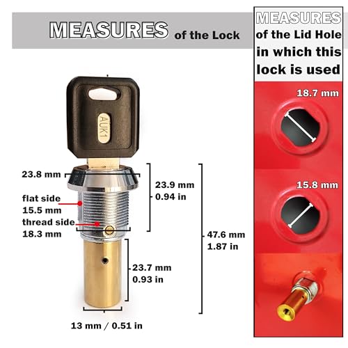Image of Gumball Machine Lock and Key - Top Lid Lock & Key for Gumball Vending Machine with Metric Thread M6-1.0 mm Center Rod. 2in Capsule Machine & Candy Machines - Replacement Part - (2pc-Flat Key Auk 1)