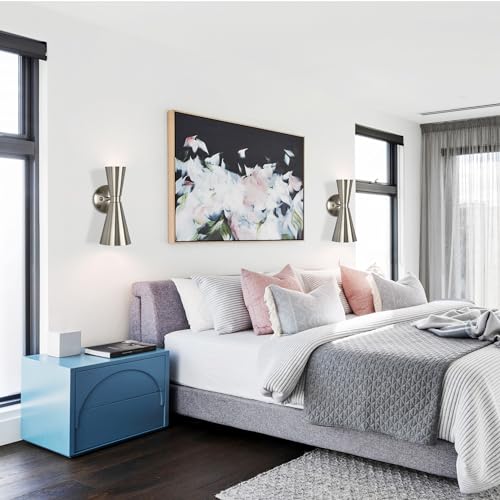 Image of Brushed Nickel Wall Sconce, Modern Sconce Wall Lighting Mid-Century Hardwired Wall Light Bedside E12 Industrial Metal Wall Mount Lamp for Living Room Mirror Cabinet Bedroom Bathroom