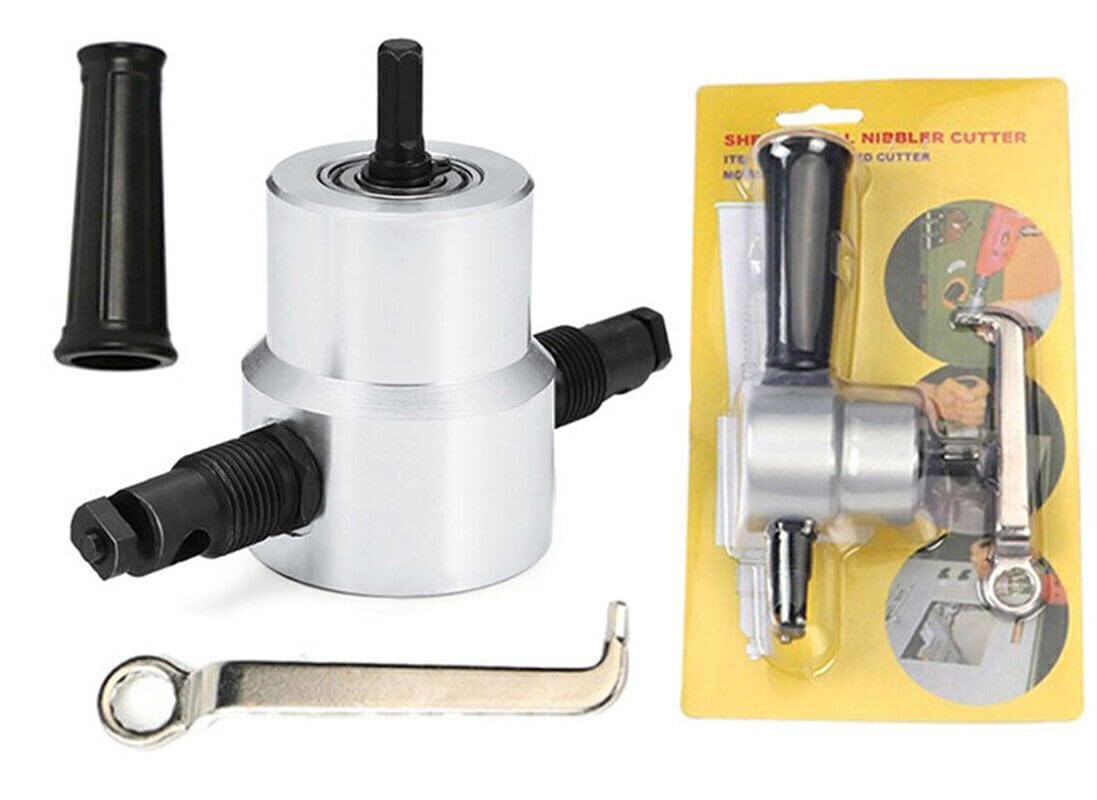 Electric Drill Attachment Dual Head Sheet Metal Nibbler Hole Saw Cutter Tool Kit