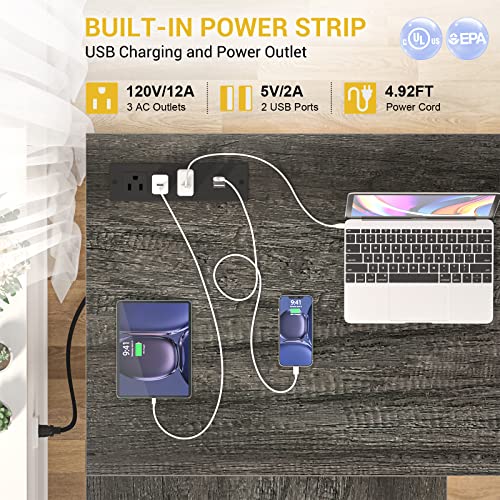 Aheaplus L Shaped Desk With Power Outlet & Led Strip, Reversible L-Shaped Corner Computer Desks Gaming Desk With Storage Shelf & Monitor Stand, Modern 2 Person Home Office Desk Writing Desk, Grey Oak #TOP1