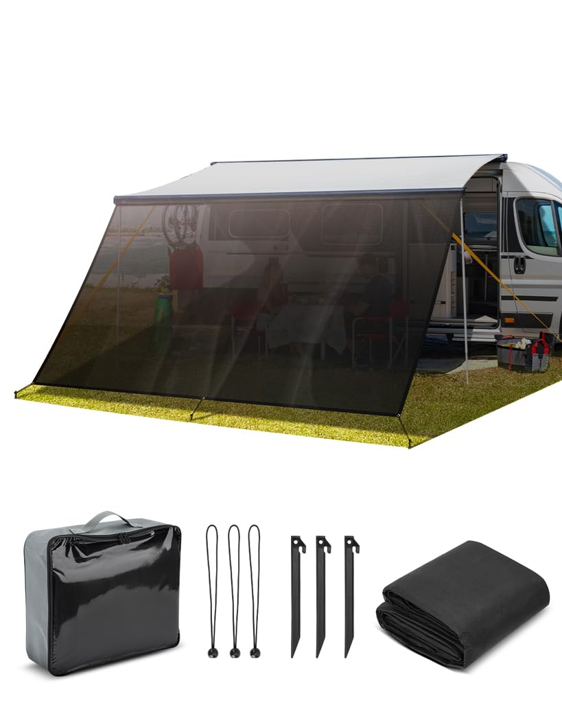SUPAREE Protección Solar para Autocaravana Toldo Pared Caravana Toldo para Caravana Universal Sun Blocker UV Protection de Privacidad con Kits Completos 3,7 x 2,46m