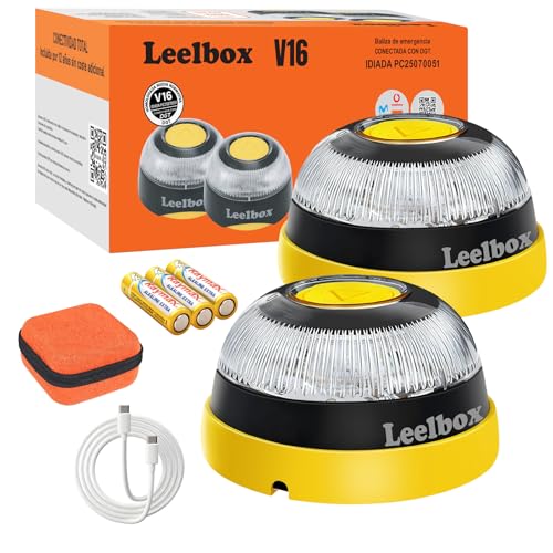 [2 Unidades] Baliza V16 Homologada DGT-Sin Registro, Uso Inmediato | Con Geolocalizador 3.0 y Datos Gratis hasta 2038 | Doble Fijación (Imán + Ventosa) | Obligatoria 2026