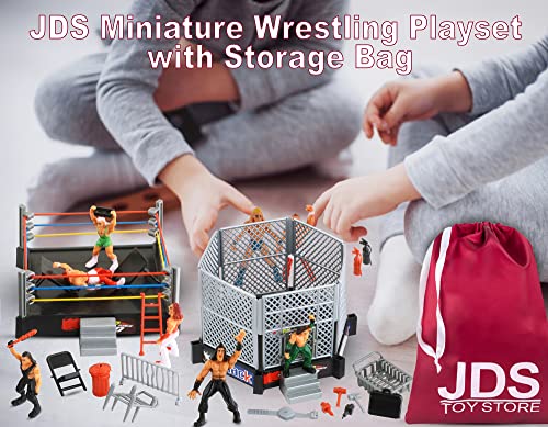 Jds Toy Store 32-Piece Mini Wrestling Playset With Action Figures And Accessories - Kids Toy With Realistic Wrestlers - 2 Rings Included #TOP5