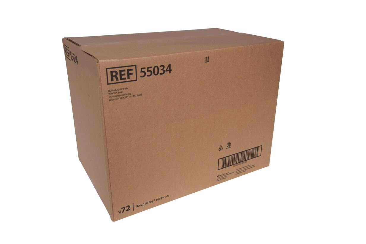 Cardinal Health™ Quilted Adult Briefs, Wings™, Large, Case of 72 (1 case of 4 Packs of 18)