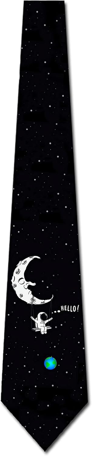 Three Rooker Space Ties Mens Astronaut Moon Necktie