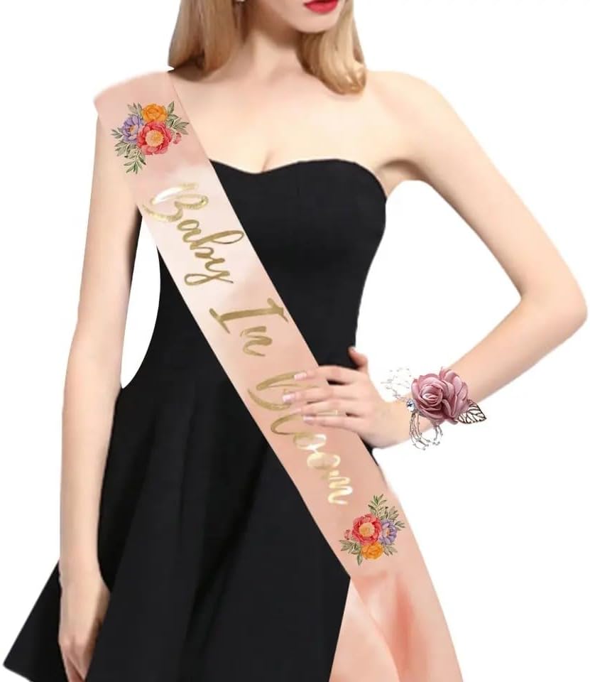 Miniatura 2 de HAPPYLAND Baby in Bloom - Faja de melocotón y ramillete de muñeca  Decoración floral de baby shower para mamá  Elegante accesorio de maternidad con