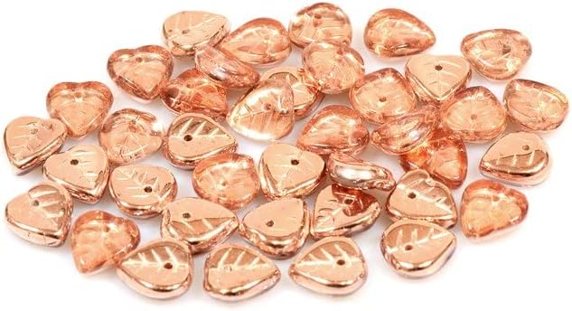 15pcs Heart Leaf Beads 9 mm, Crystal Rose Gold Capri (30-27101), Bohemia Crystal Glass, Czechia 11100074