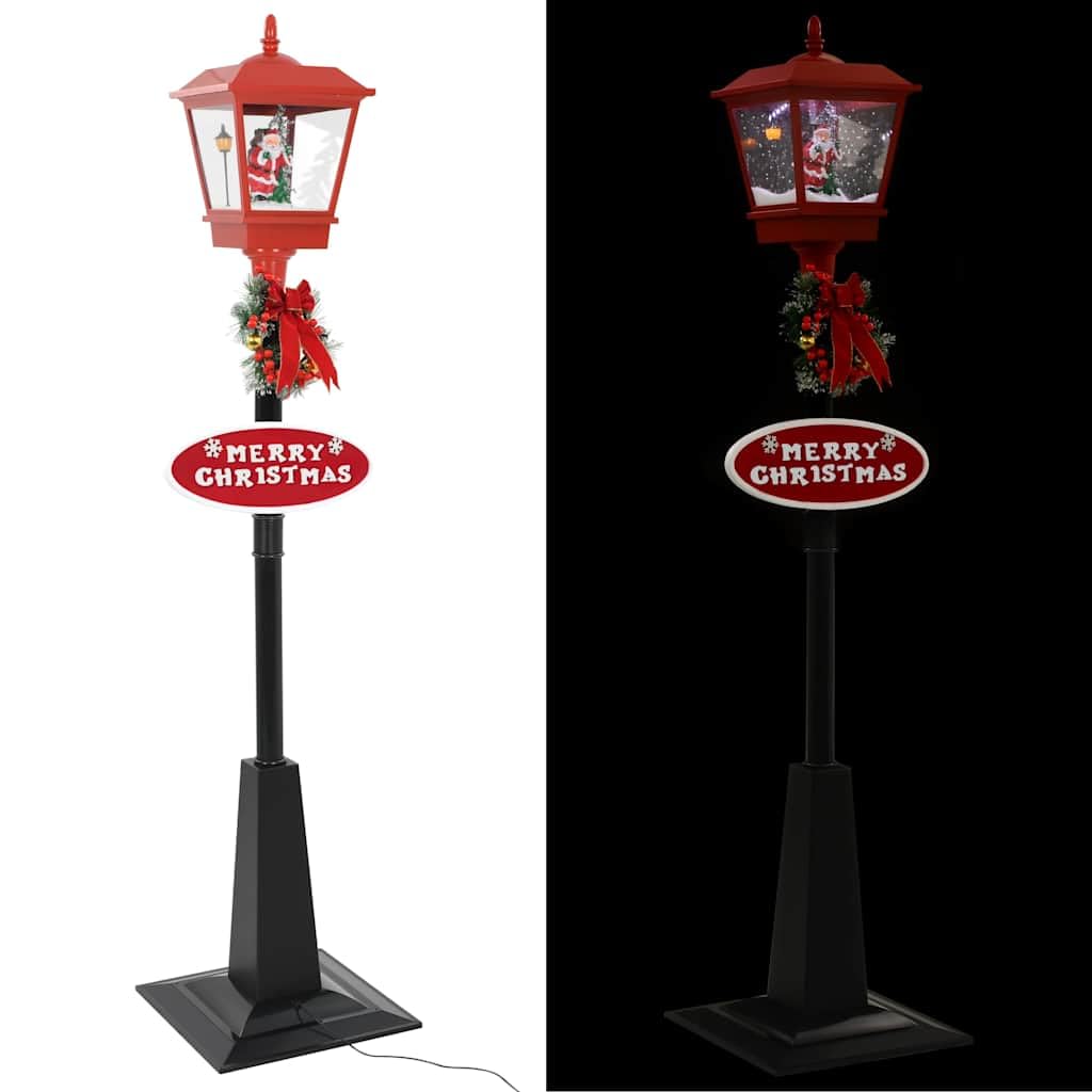 Weihnachts-Straßenlampe mit Weihnachtsmann 180 cm LED, Innenbereich Deko mit Schnee, Kranz, MERRY CHRISTMAS Schild und fröhlicher Melodie, ABS PVC Material, Adapter, Kabel, Montagematerial