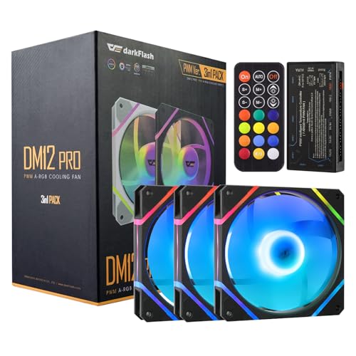 Image of darkFlash 3-Pack 120mm PC Case Fans with Controller Hub & Remote, PWM ARGB Sync, Addressable RGB Cooling Fans for Computer Case & High Airflow(DM12PRO) (Reversed, Black)