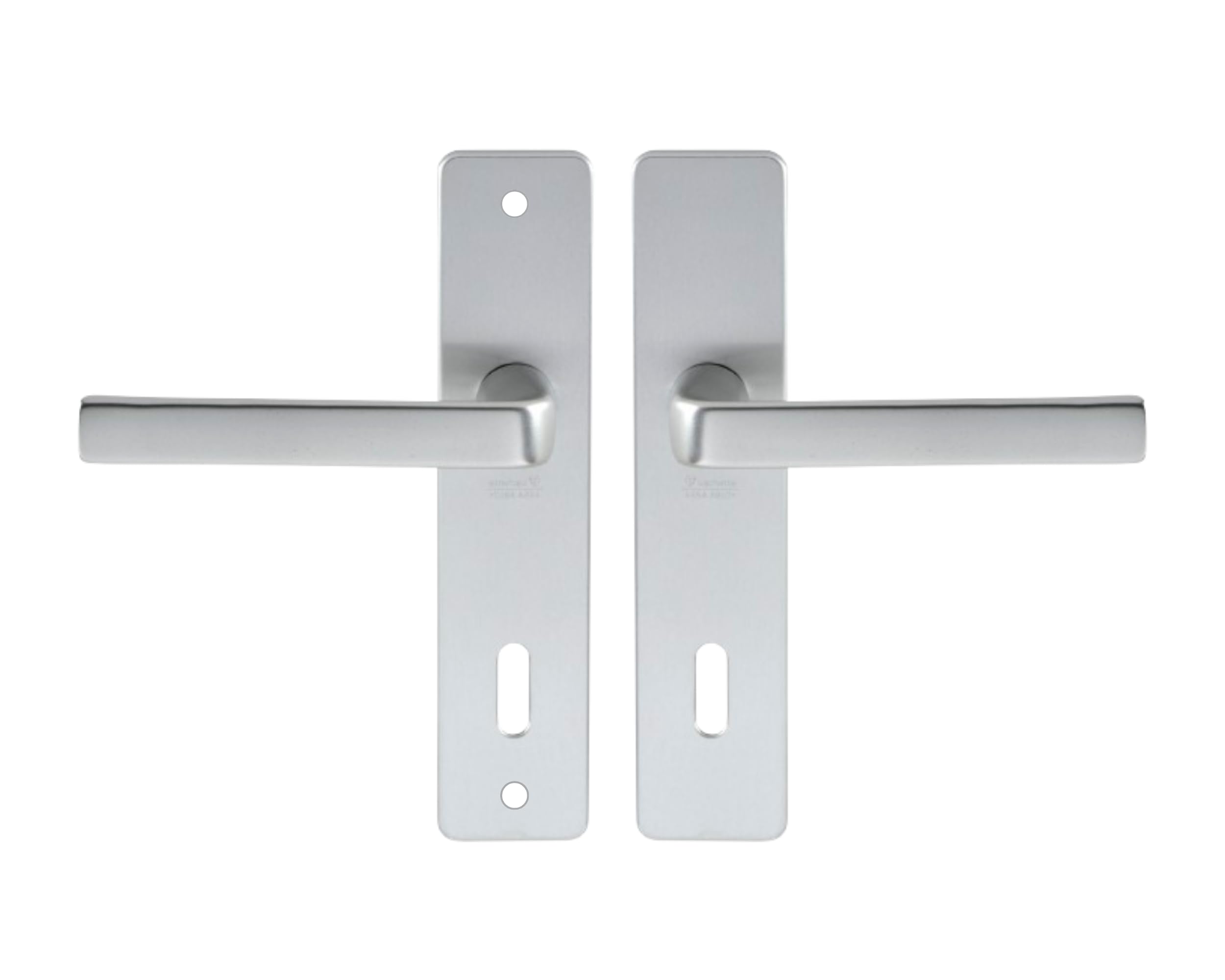 Vachette Set de Poignée de Porte sur Plaque KAZA - Version Clé L pour Porte de Chambre et de Bureau - Entraxe 165 mm - Matériau Aluminium Résistant - Garantie 10 Ans - Finition Argent