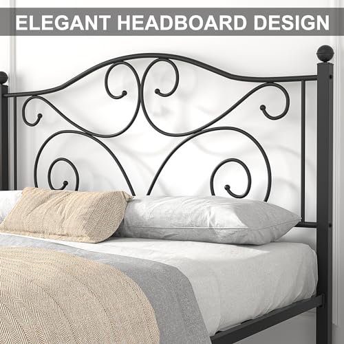Image of VECELO Queen Size Bed Frame with Headboard and Footboard, Heavy Duty Metal Slat Support, Platform Mattress Foundation, No Box Spring Needed, Easy Assembly, Dark Black