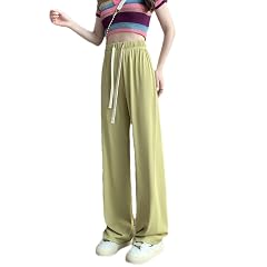 ERFMFKL Women Wide Leg Pant Elastic Waist High Waist Straight Cylinder Lace-Up Casual Pant