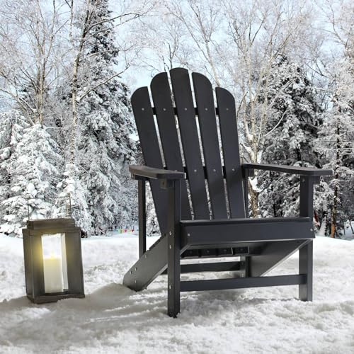 Image of Psilvam Classic Adirondack Chair, Standard-Sized Poly Lumber Fire Pit Chair, 350Lbs Support Weather Resistant Patio Chairs for Garden, Party, Beach(Black)