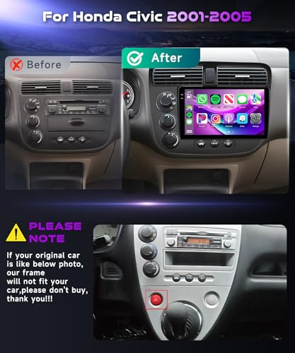 Image of [Android 15 /4G+128G] for Honda Civic 2001-2005 Android 15.0 Car Radio Stereo with Wireless Carplay /Android Auto 9 inch in-Cell Touchscreen 5Ghz-WiFi GPS Navigation Backup Camera EQ Bluetooth FM /RDS SWC