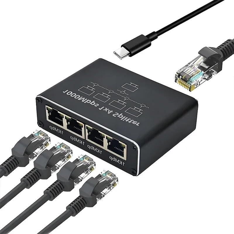 Gigabit Ethernet Switch Rj45 Splitter LAN Gigabit Extension Adapter 1000Mbps Network Connector for PC Laptop TV Box Router(1 to 4)
