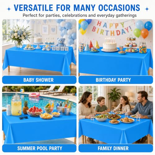 Image of WNINK 3 Pack Sky Blue Plastic Tablecloths, 54 x 108 Inch Disposable Covers | Ideal for Baby Showers, Birthdays, Gender Reveals and Pool Parties, Protect Tabletops from Spills and Simplify Cleanup