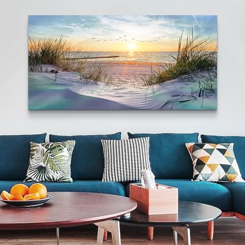 Wapluam Large Canvas Wall Art For Living Room Wall Decor For Office Bedroom Decorations Sea Beach Wall Paintings Prints Artwork Ocean Seascape Scenery Pictures Modern Home Decor Art Work 60X30 in by Wapluam - Used condition - Image 3