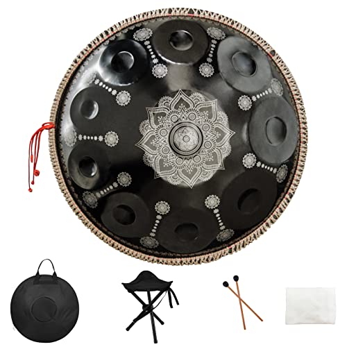 22 Inches 10 Notes D Minor 432HZ Adult's Steel Handpan Drum Instrument,Black
