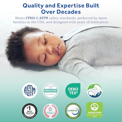 Image of Sealy Baby Butterfly Posture Support Waterproof Crib Mattress Plus Toddler Bed Fit, Premium American Foam, Non Toxic, GREENGUARD Gold Certified, Safety & Quality Tested, Made in USA, 52 inchX28 inch