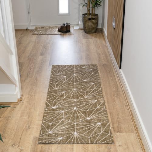 Tapis d'entrée de couloir marron géométrique JVL Mega Mat pour la maison - 3