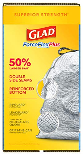 Glad ForceFlexPlus XL X-Large Kitchen Drawstring Trash Bags - 20 Gallon Grey Trash Bag, Fresh Clean with Febreze Freshness 80 Count (Package May Vary)
