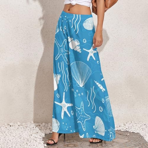 Seashells and Starfish Wide Leg Pants for Women High Waisted Womens Casual Pants Lounge Pants3