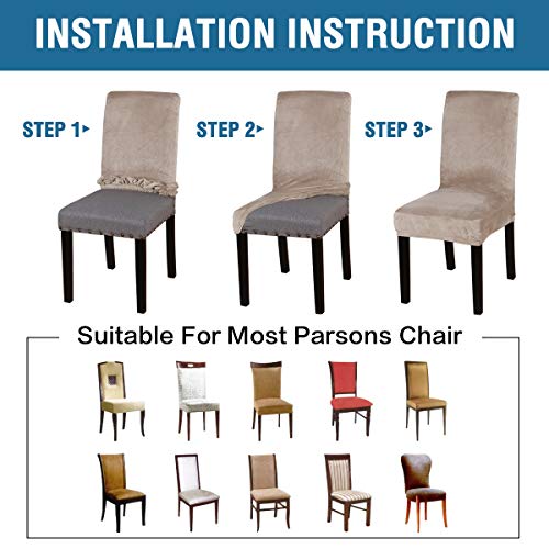 H.versailtex Velvet Dining Chair Covers Stretch Chair Covers For Dining Room Set Of 4 Parson Chair Slipcovers Chair Protectors Covers Dining, Soft Thick Solid Velvet Fabric Washable, Taupe #TOP4