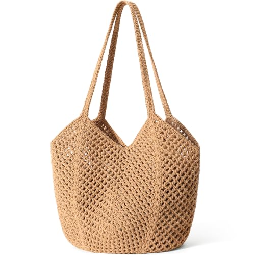 Tavaleu Crochet Tote Beach Bags for Women Mesh Beach Tote Knit Bag Summer Vacation Aesthetic Boho Hobo Shoulder Bag