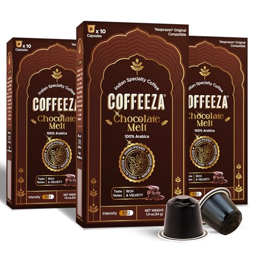 Coffeeza Belgian Chocolate Flavored Espresso Coffee Pods, Compatible with Nespresso Original Line, Medium Roast, Intensity – 7, 100% Arabica Aluminium Coffee Capsules, 3 Pack - 30 Single Serve Coffee Pods