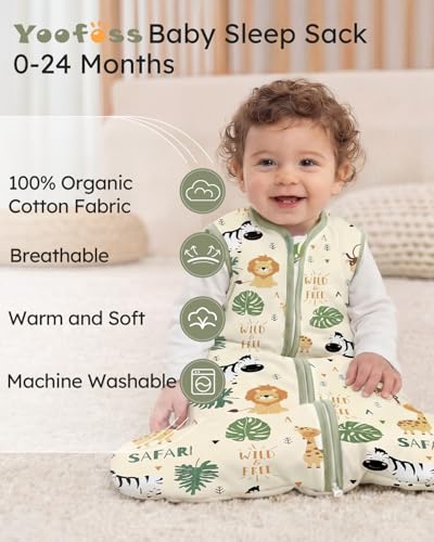 Image of Yoofoss Baby Sleep Sack 18-24 Months, 1.5 Tog Baby Wearable Blanket with 2-Way Zipper, 100% Cotton Organic Fabric Winter Infant Sleeping Sack, Warm Soft Comfy