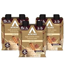Atkins Chai Tea Latte Flavored Protein Shake, High Protein Shake, Low Glycemic, Low Carb, Low Sugar, Keto Friendly, Gluten Free, Ready to Drink Protein Shake, 12 count (3 sets of 4)