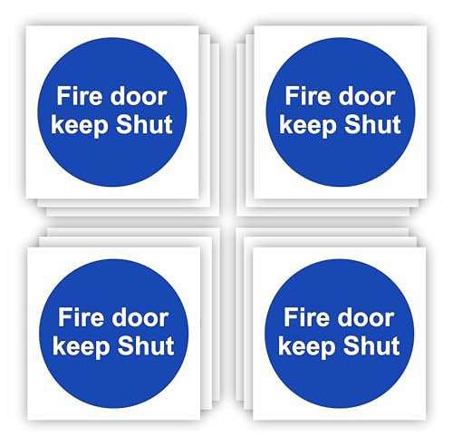 Conjured Fire Door Keep Shut Signs 12-Pack (Square Shaped) Self-Adhesive Signs/Vinyl Decal Stickers with Strong But Removeable Adhesive