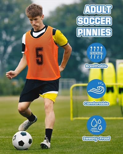 Image of Suhine 48 Pcs Adult Pinnies for Sport Soccer Nylon Mesh Scrimmage Vest Mesh Basketball Football Team(Cute Color,XXL)