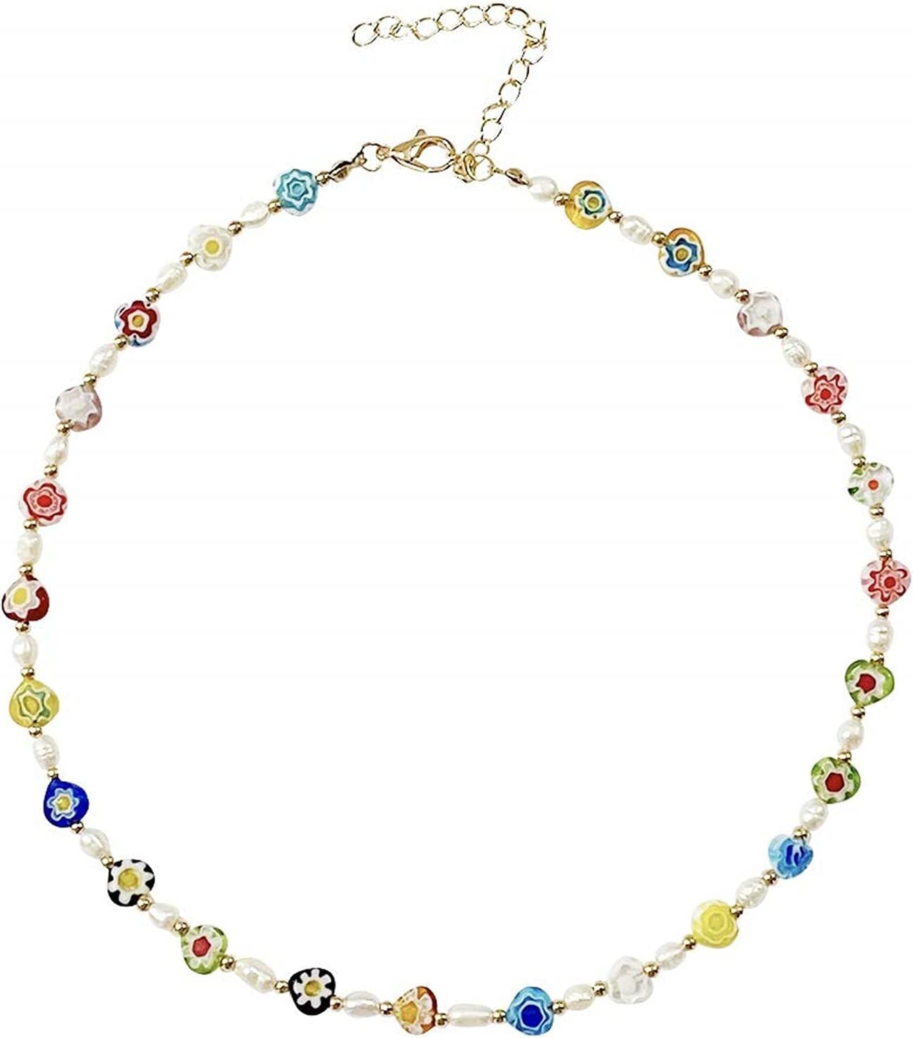 Amazon.co.jp: レインボービーズネックレス、Y2Kデイジーフローラル