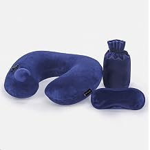 Travel Pillow Inflatable Neck Pillow Comfortable and Breathable Cover Airplane Travel Kit with 3D Contoured Eye Masks and Storage Bag Blue Color B