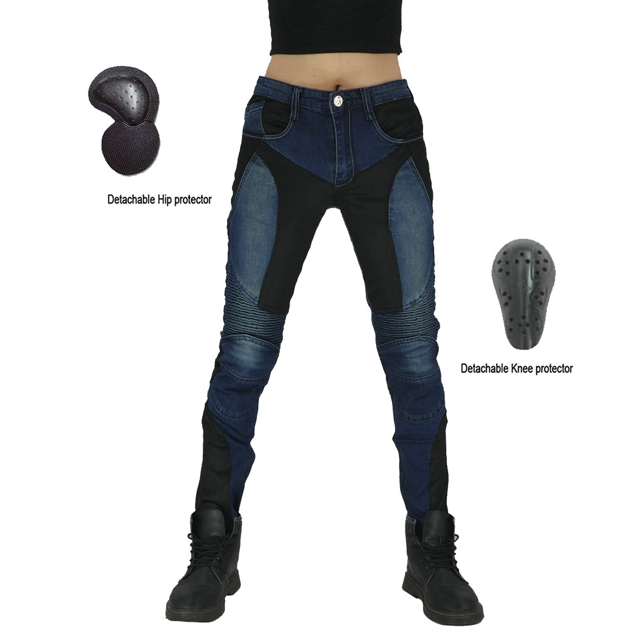 Jeans Da Motociclista Per Donna Per Casual E Moto Fodera In Armatura (Blue,XS)