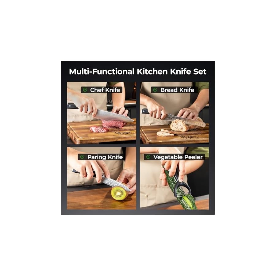 CoquusAid Kitchen Knives Set, 4 PCS Professional Chef Knife Set, Razor Sharp High Carbon Stainless Steel Knife Set, Ergonomic Handle Design, Ideal for Everyday Home Use, Perfect Gifts for Kitchen